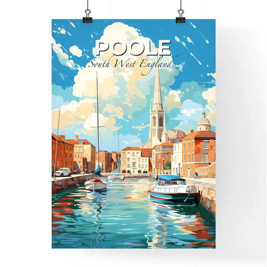 Poole, South West England, A Poster of a water canal with boats and buildings in the background Default Title