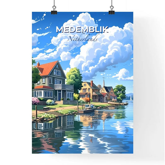 Medemblik, Netherlands, A Poster of a water view of a town with houses and trees Default Title