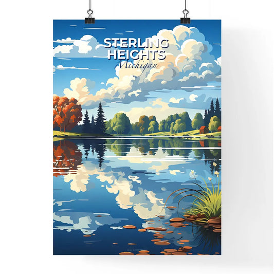 Sterling Heights, Michigan, A Poster of a landscape of a lake with trees and clouds Default Title