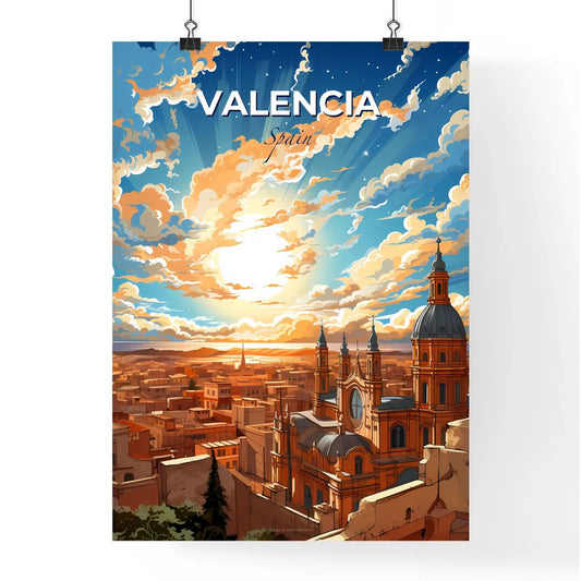 Valencia, Spain, A Poster of a large city with a large building and a large sky with clouds Default Title