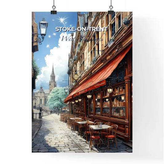 Stoke-On-Trent, West Midlands, A Poster of a street with tables and chairs on it Default Title