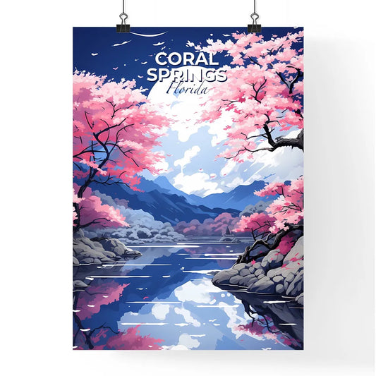 Coral Springs, Florida, A Poster of a river with pink trees and mountains Default Title