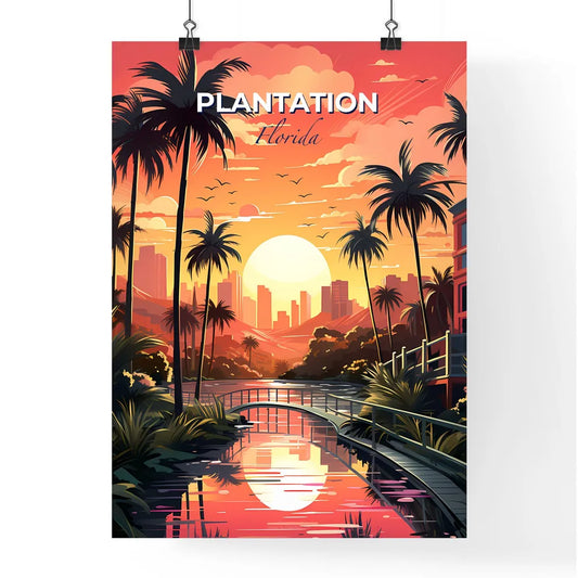 Plantation, Florida, A Poster of a sunset over a river with palm trees Default Title