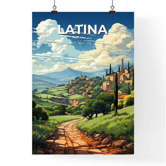 Latina, Italy, A Poster of a landscape with a road and trees and buildings Default Title