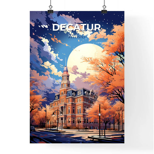 Decatur, Illinois, A Poster of a large building with trees and a moon Default Title