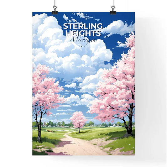 Sterling Heights, Michigan, A Poster of a landscape with pink trees and a dirt road Default Title