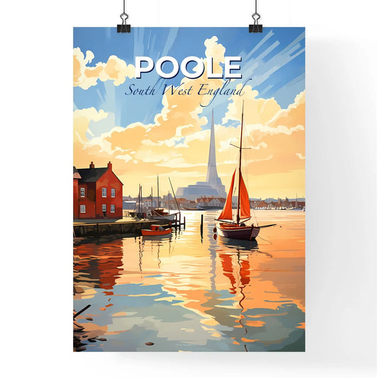 Poole, South West England, A Poster of a painting of a city with a boat in the water Default Title