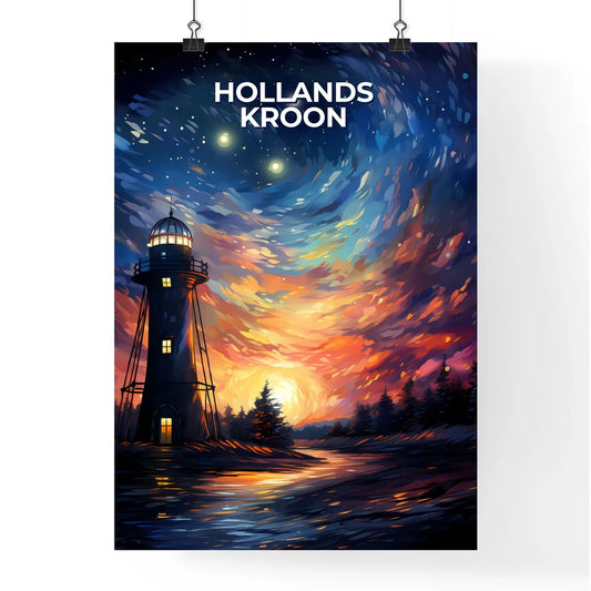 Hollands Kroon, Netherlands, A Poster of a painting of a lighthouse at night Default Title