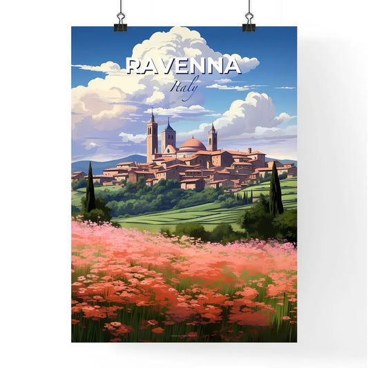 Ravenna, Italy, A Poster of a landscape with a town and flowers Default Title