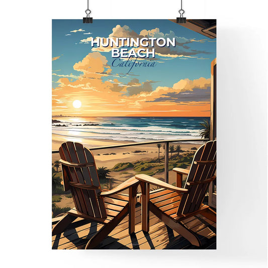 Huntington Beach, California, A Poster of a deck with chairs overlooking the ocean Default Title