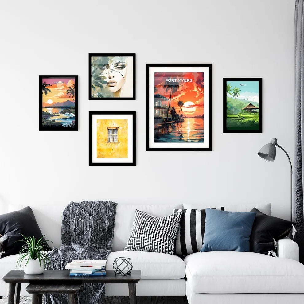 Fort Myers, Florida, A Poster of a house with palm trees and a sunset Default Title