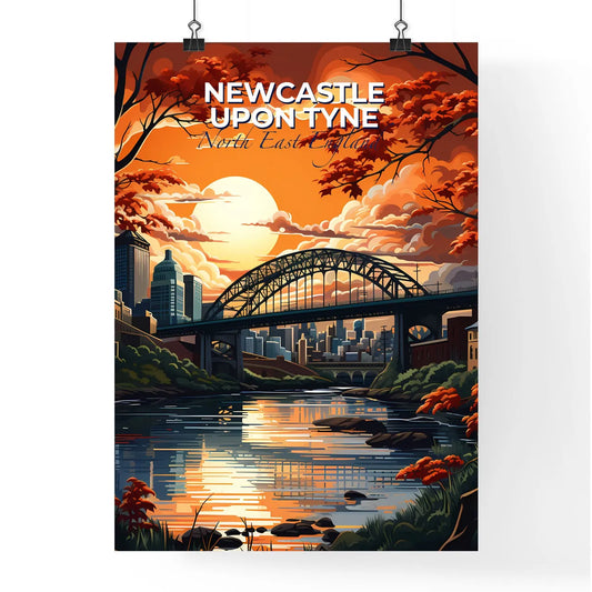 Newcastle Upon Tyne, North East England, A Poster of a bridge over a river with orange trees and a city in the background Default Title