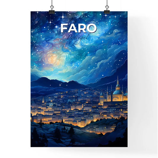 Faro, Portugal, A Poster of a city with lights and stars in the sky Default Title