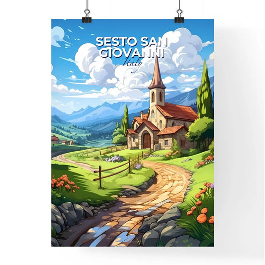 Sesto San Giovanni, Italy, A Poster of a cartoon of a church and a road Default Title