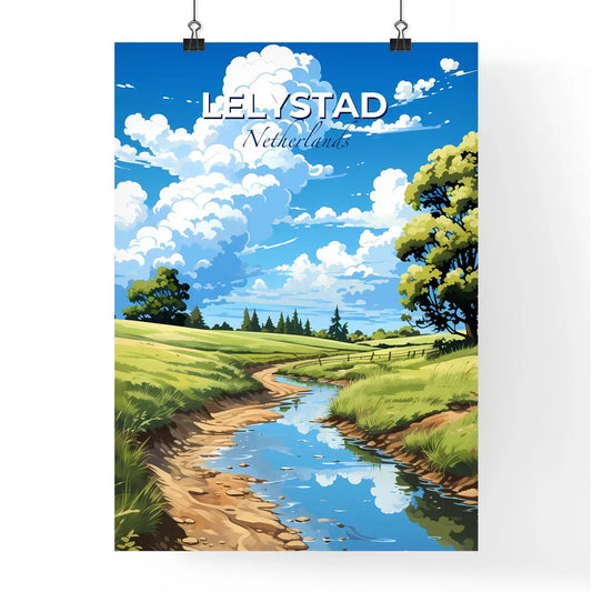 Lelystad, Netherlands, A Poster of a stream running through a grassy field Default Title
