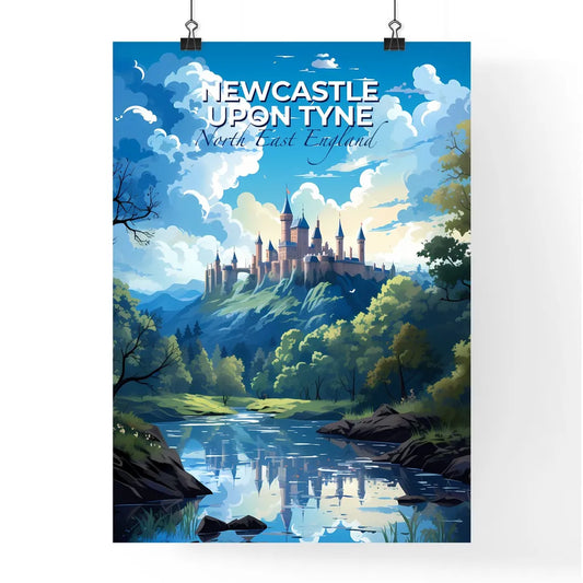 Newcastle Upon Tyne, North East England, A Poster of a castle on a hill surrounded by trees and water Default Title