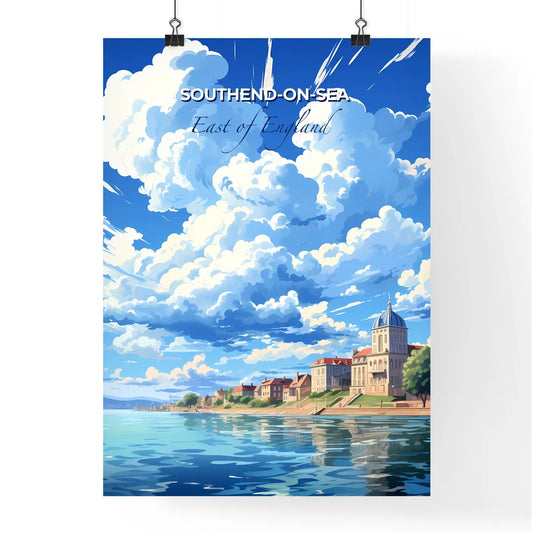 Southend-On-Sea, East of England, A Poster of a water body with buildings and clouds in the sky Default Title