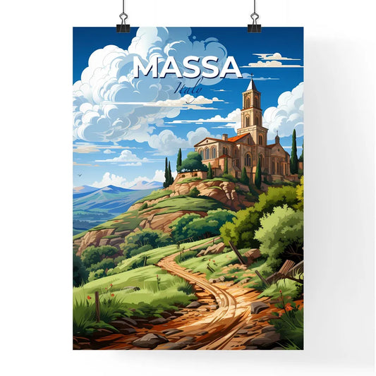 Massa, Italy, A Poster of a building on a hill with trees and a path Default Title