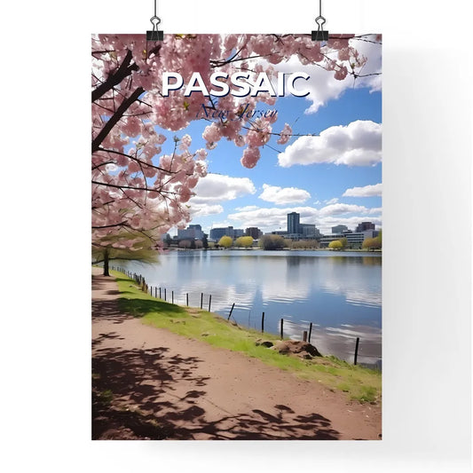Passaic, New Jersey, A Poster of a path next to a body of water with pink flowers Default Title