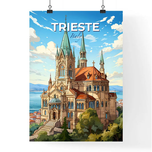 Trieste, Italy, A Poster of a castle with trees and a body of water Default Title