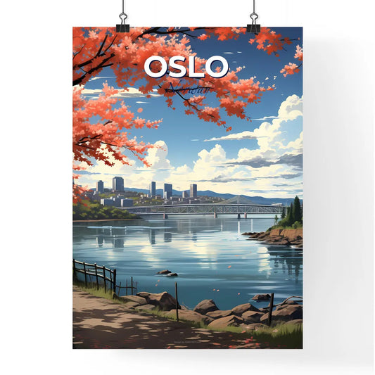 Oslo, Norway, A Poster of a river with a bridge and trees Default Title