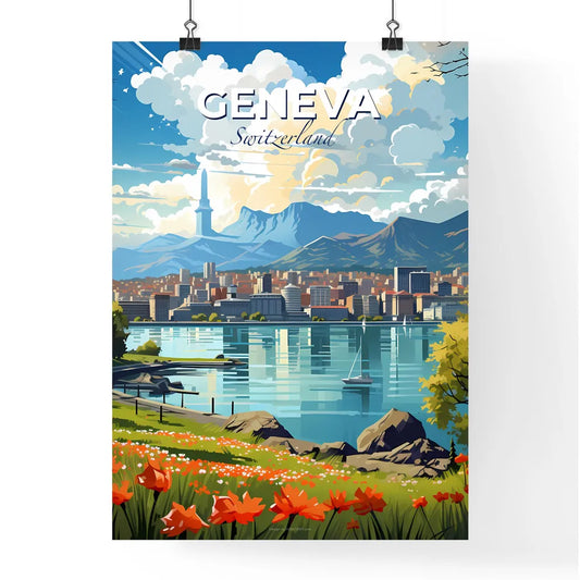 Geneva, Switzerland, A Poster of a landscape of a city and a lake Default Title