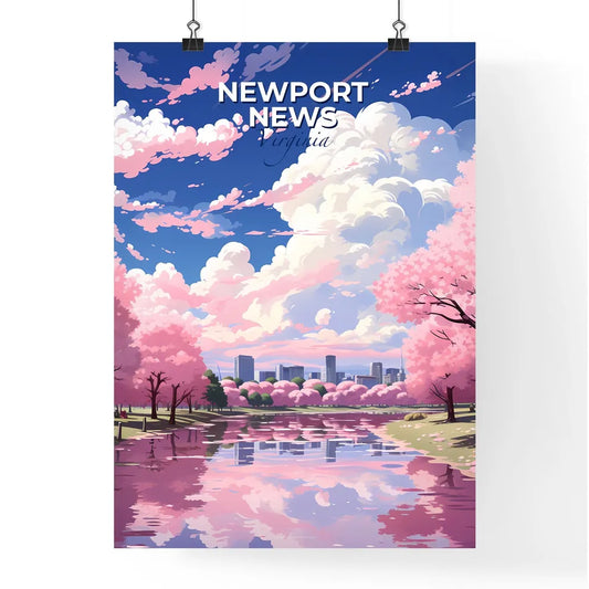 Newport News, Virginia, A Poster of a pink trees with pink flowers and a city in the background Default Title
