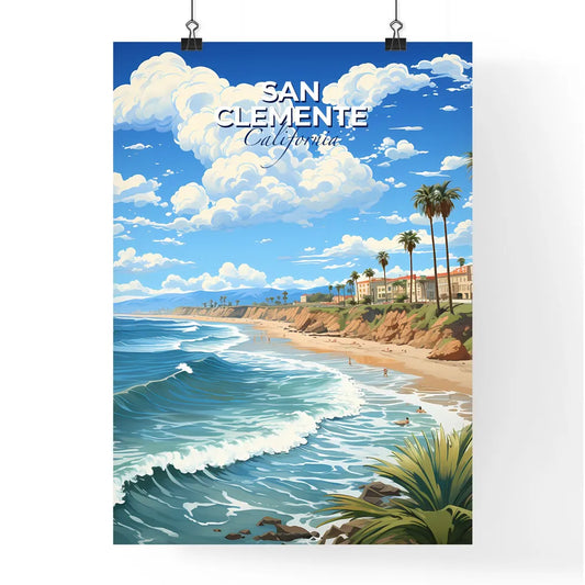 San Clemente, California, A Poster of a beach with palm trees and buildings Default Title