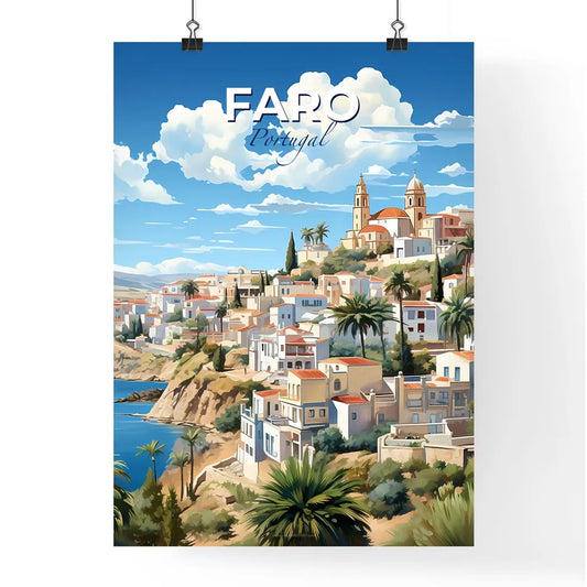 Faro, Portugal, A Poster of a town on a hill with palm trees and a body of water Default Title
