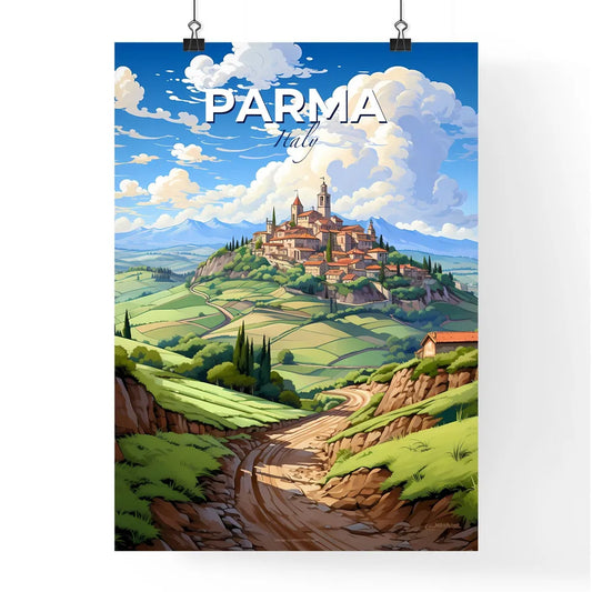Parma, Italy, A Poster of a landscape with a road and a town on top of it Default Title