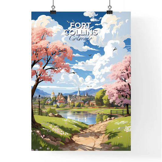 Fort Collins, Colorado, A Poster of a landscape with a lake and trees and a town Default Title