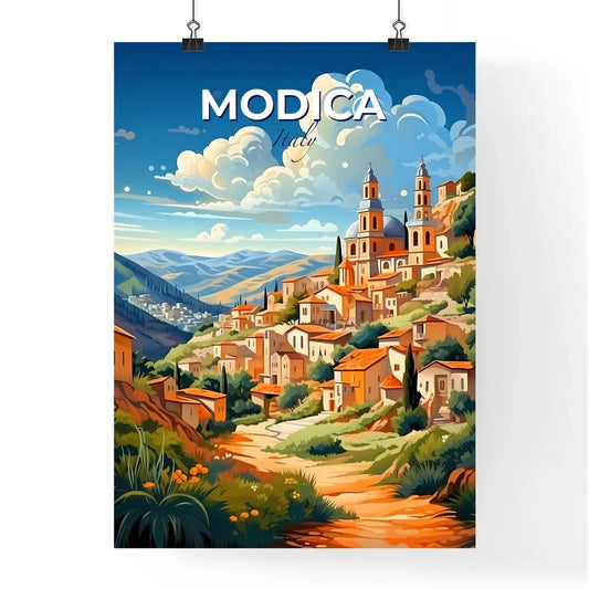 Modica, Italy, A Poster of a painting of a village on a hill Default Title