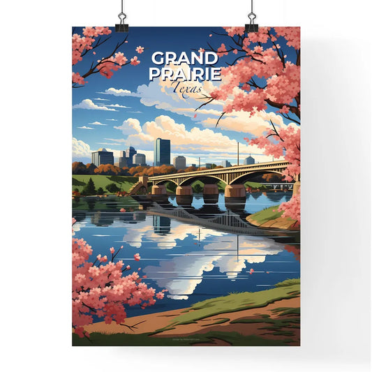 Grand Prairie, Texas, A Poster of a bridge over a river with pink flowers Default Title