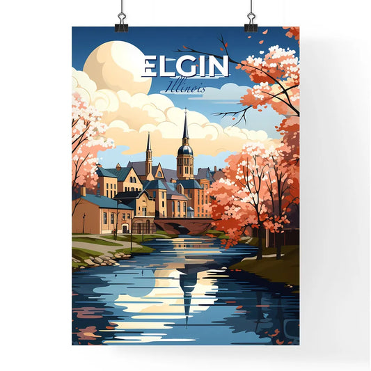 Elgin, Illinois, A Poster of a river with trees and buildings in the background Default Title
