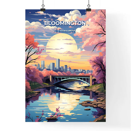 Bloomington, Minnesota, A Poster of a bridge over a river with pink trees and a city in the background Default Title