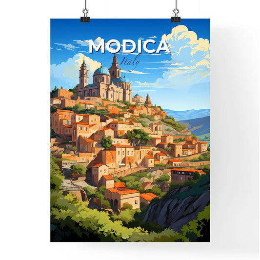 Modica, Italy, A Poster of a painting of a town on a hill Default Title