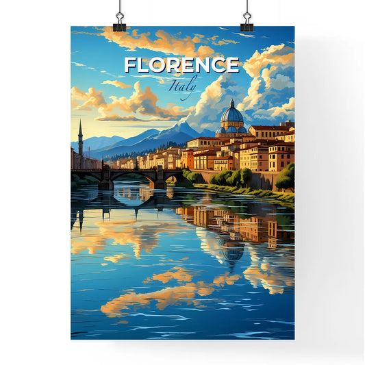 Florence, Italy, A Poster of a river with a bridge and buildings in the background Default Title