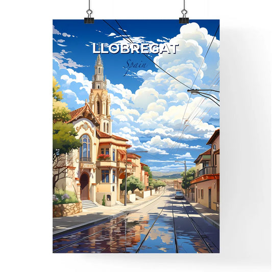 Llobregat, Spain, A Poster of a street with a church and a car on it Default Title
