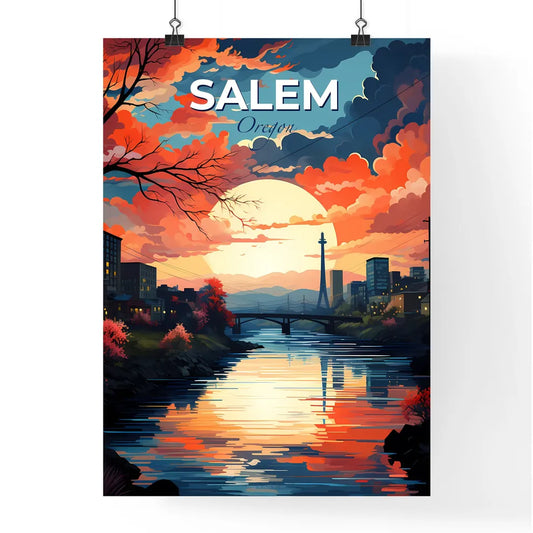 Salem, Oregon, A Poster of a river with a bridge and a city in the background Default Title