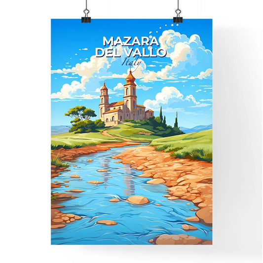 Mazara Del Vallo, Italy, A Poster of a water way through a grassy area with a building and trees Default Title