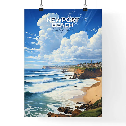 Newport Beach, California, A Poster of a beach with houses and waves on the shore Default Title