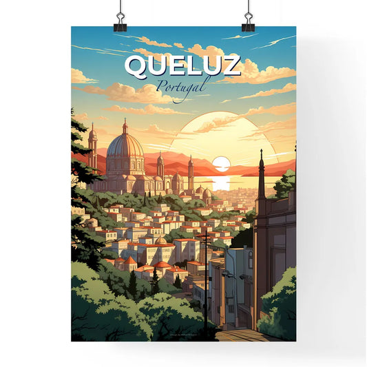 Queluz, Portugal, A Poster of a city with a dome and trees Default Title