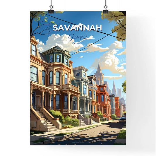 Savannah, Georgia, A Poster of a row of houses with trees and a street in the background Default Title