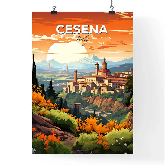 Cesena, Italy, A Poster of a landscape of a town with trees and mountains Default Title