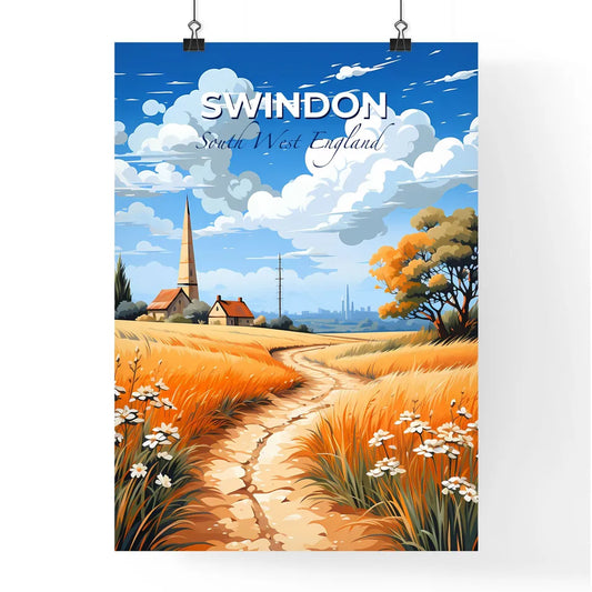 Swindon, South West England, A Poster of a painting of a road through a field of grass and flowers Default Title