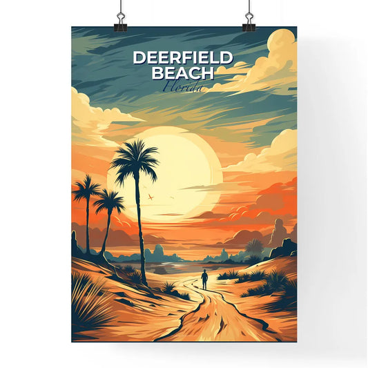 Deerfield Beach, Florida, A Poster of a person walking on a dirt road with palm trees and a sunset Default Title