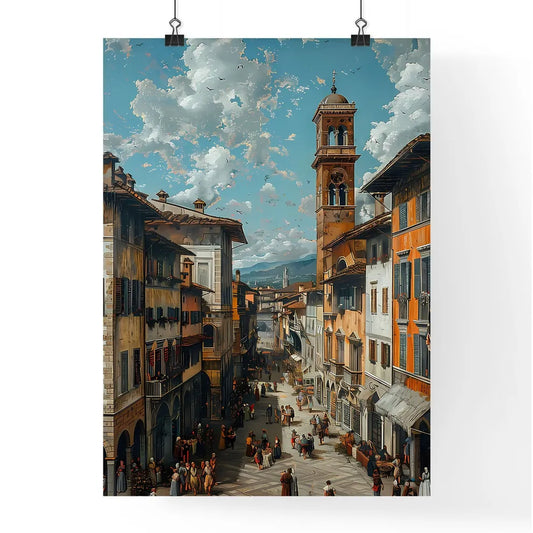 Vibrant 14th Century Italian Florence Street Scene Depicting Market Life Poster