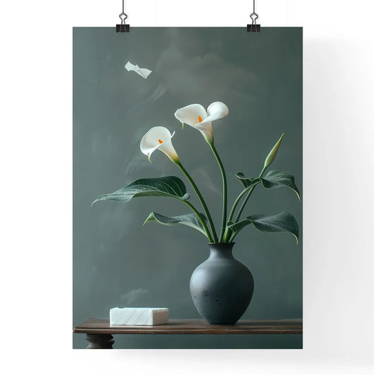 Elegant Calla Lily Arrangement in Black Vase Poster
