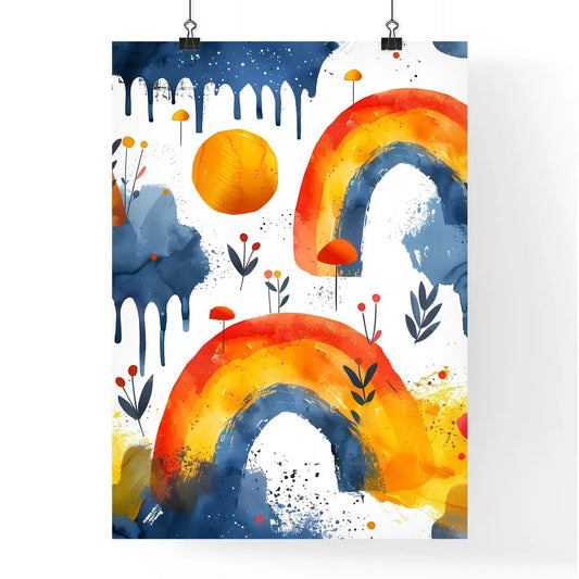 Cute pastel rainbow and flower pattern paint Poster