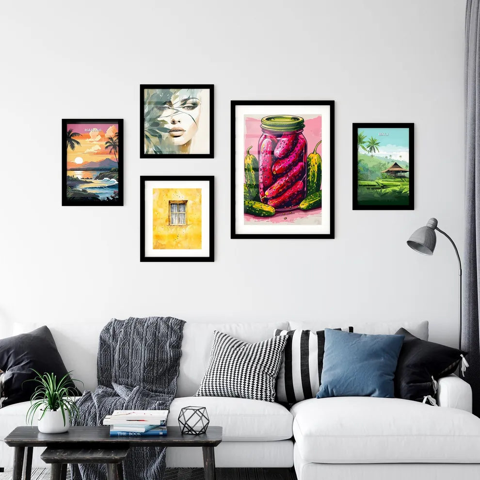 Vibrant Artistic Pink Poster of Pickles and Wall Art
